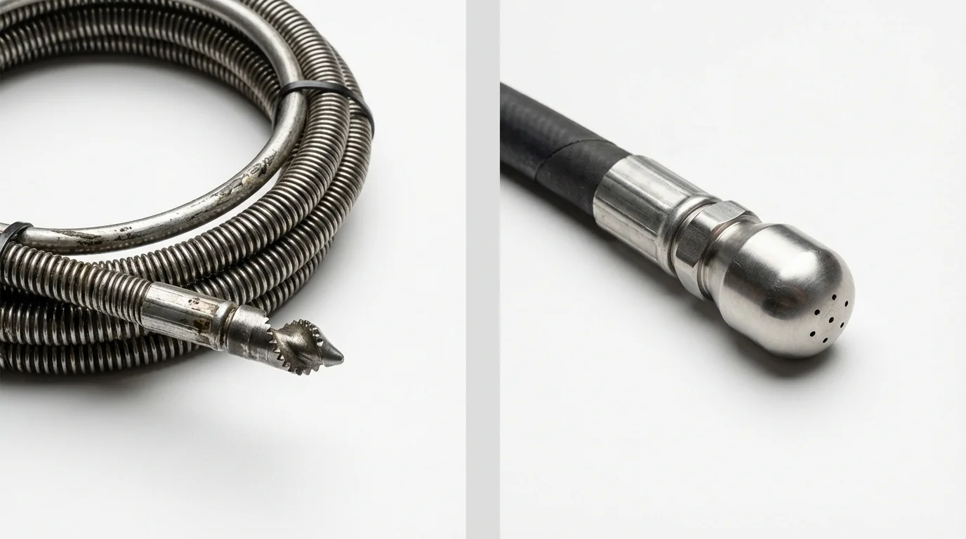Drain snake cable and hydro jetting nozzle used for drain cleaning in Dixon, CA