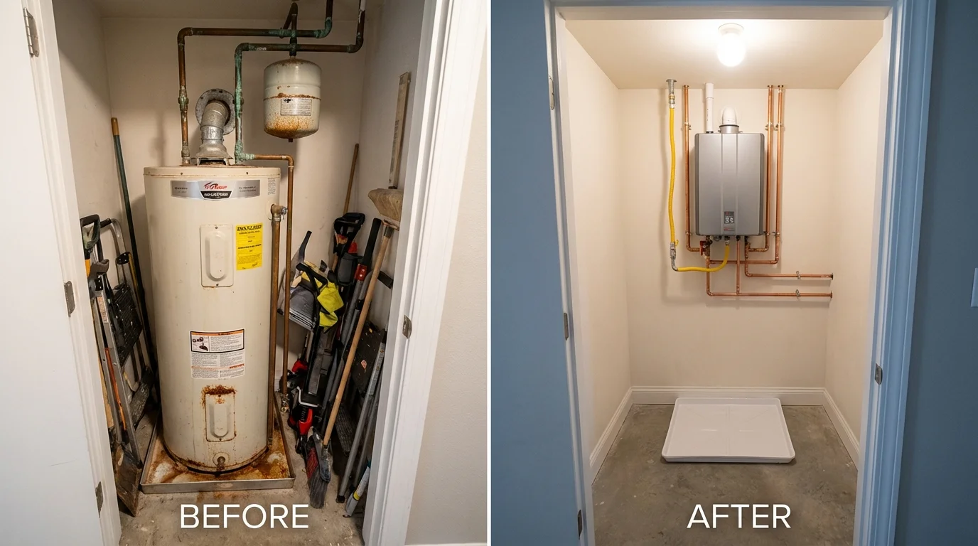 Tank water heater versus wall-mounted tankless unit comparison for Dixon, CA homeowners