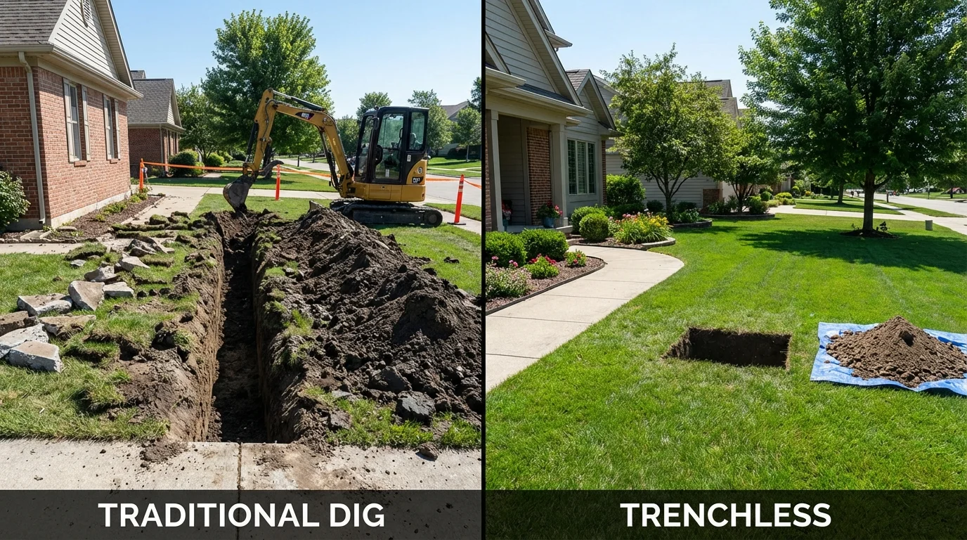 Trenchless sewer repair with minimal yard damage versus traditional excavation in Dixon, CA